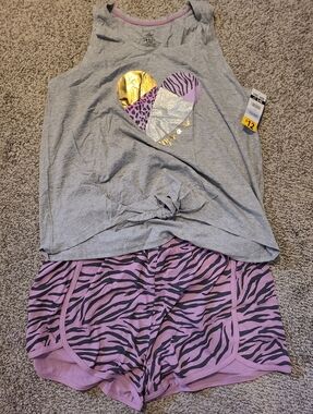 Grey & Purple Heart Tank and Zebra Sleep Shorts Pajama Set